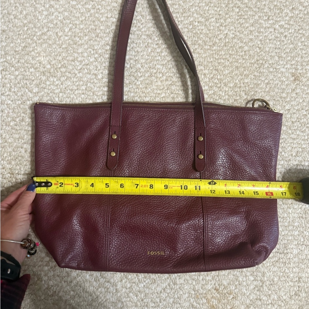 Fossil Brown Leather Tote with Polished Finish